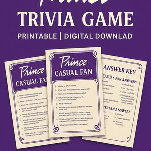 Prinz Trivia Spiel Printable | Lila Regen Gesellschaftsspiel | Musik Legende Quiz | 80er Jahre Gesellschaftsspiel | Digitaler Download für Prince Fans