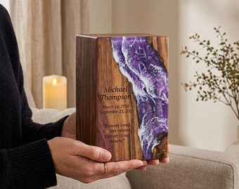 Urna de madera personalizada para cenizas humanas, urna personalizada para cenizas con diseño de resina marina, caja de urna conmemorativa para cremación de adultos en 6 tamaños.