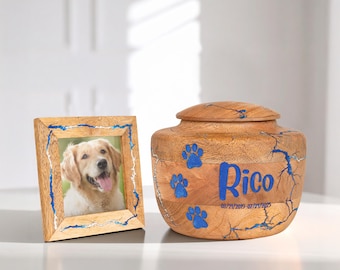 Personalized Wooden Pet Urn – Custom Dog & Cat Memorial, Paw Prints