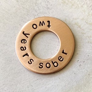 two years sober Sobriety Gift - Hand Stamped Copper Washer Keychain