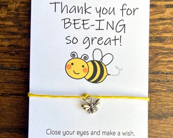 Wish Bracelet - Teacher Wish Bracelet - Bumble Bee Charm - Cord Bracelet - Bee Bracelet