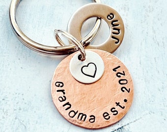 GRANDMA Key Chain Christmas Personalized Hand Stamped Key Chain - Grandparent Birthday - Grandma Gift
