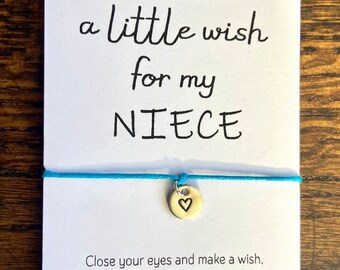 Wish Bracelet - Niece Wish Bracelet - Hand Stamped Wish Bracelet - Copper Disc - Nickel Silver Disc - Niece Gift