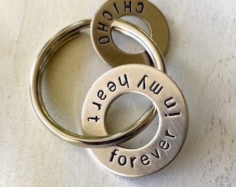 Memorial Gift for loss of loved one forever in my heart Keychain Nickel Silver Washers - Loss of Mother Father Husband Wife Child