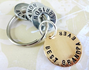 Personalized Grandpa keychain - Grandparent Christmas Birthday Hand Stamped Key Chain - BEST GRANDPA EVER Washer Key Chain and Copper Disc