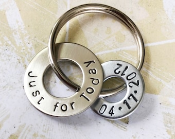 Just for Today Sobriety Gift - Hand Stamped Nickel Silver Washer Keychain - AA