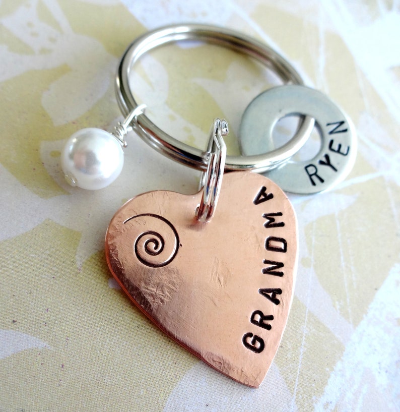 GRANDMA Keychain Gift Personalized Christmas Hand Stamped Etsy