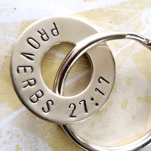 PROVERBS 27:17 Hand Stamped Nickel Silver Washer Key Chain