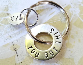 YOU GOT THIS Gift Nickel Silver Washer Keychain with Sterling Silver Disc - inspirational - graduation - marathon runner - half marathon