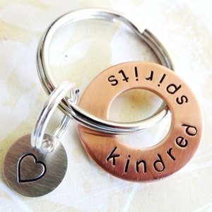 KINDRED SPIRITS Gift Copper Washer Key Ring and Sterling Silver Heart Disc image 1