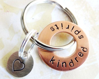 KINDRED SPIRITS Gift - Copper Washer Key Ring and Sterling Silver Heart Disc