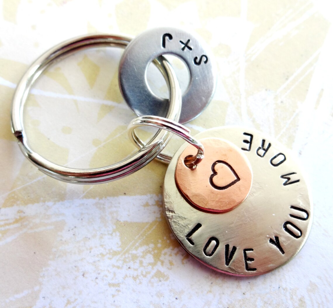 LOVE YOU MORE Key Chain with heart Personalized Hand Stamped Etsy
