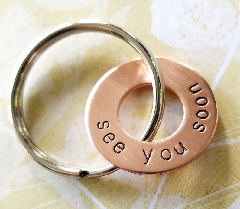 see you soon Gift Hand Stamped Copper Washer Keychain image 1