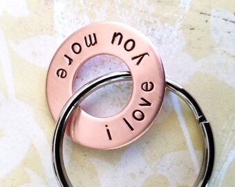 i love you more gift keychain - Hand Stamped Copper Washer Keychain