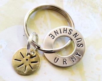 U R MY SUNSHINE Keychain - Nickel Silver Washer and Brass Disc - you are my sunshine