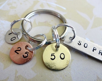 WEIGHT LOSS Gift Key Chain- Hand Stamped Washer, Aluminum Rectangle with Discs