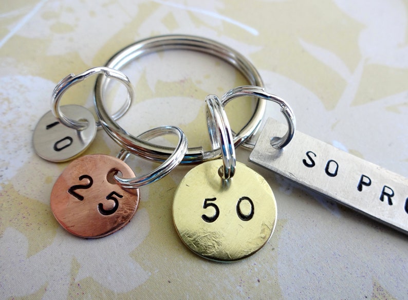 WEIGHT LOSS Gift Key Chain Hand Stamped Washer, Aluminum Rectangle with Discs image 1