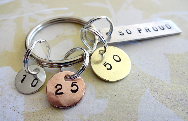 WEIGHT LOSS Gift Key Chain Hand Stamped Washer, Aluminum Rectangle with Discs image 2