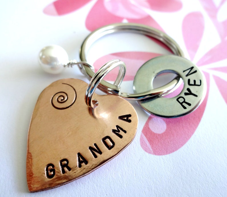 GRANDMA Keychain Gift Personalized Christmas Hand Stamped Etsy