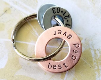 best dad ever Keychain - Personalized Hand Stamped Dad Key Chain - Copper & Nickel Silver Washers