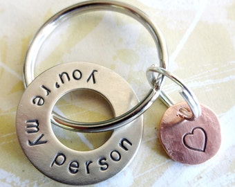 you're my person Gift Washer Keychain with Copper Disc - Birthday - Anniversary - Valentine Gift for Boyfriend, Fiance, Husband