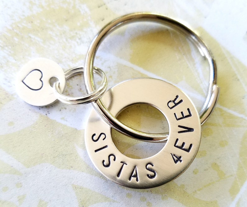 SISTAS 4EVER Washer Key Ring and Sterling Silver Heart Disc Etsy