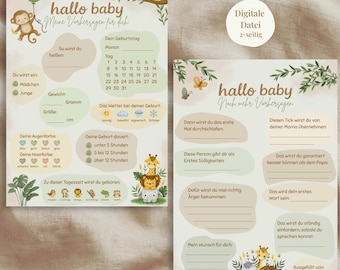 Baby Shower Prediction Card Safari Animals | Baby Shower Game 2-sided Printable | Jungle Design | Guessing Game | PDF Download | Hello Baby