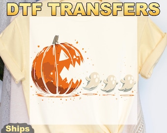 Halloween Ghost Pumpkin DTF Transfer, Jack O Lantern Ready to Press Heat Transfer, Spooky Season Direct to Film Print