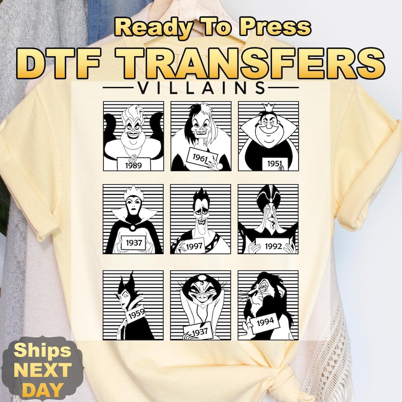 The image is a collage of nine black and white illustrations of Villains from the Disney animated film "The Little Mermaid", each depicting a different character from the series.