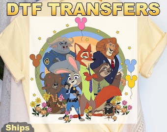 Disney Zootopia Characters DTF Transfers, Nick Wilde Judy Hopps Heat Press Transfers, Disney Family Trip, Zootopia Mickey Balloons Tee