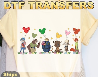 Disney Zootopia Characters DTF Transfers, Nick Wilde Judy Hopps Heat Press Transfers, Disney Family Trip, Zootopia Mickey Balloons Tee