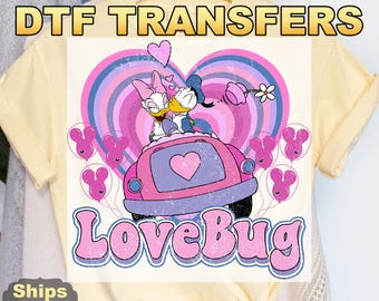 Donald and Daisy Love Bug Ready to Press Transfer,  Disney Love Direct to Film Prints, High Quality DTF Heat Press Transfers