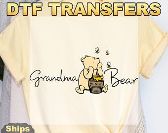 Winnie The Pooh DTF Transfers, Custom Winnie The Pooh Heat Press Transfers, Winnie The Pooh Mom, Pooh Bear Mama Nana Dada Papa,