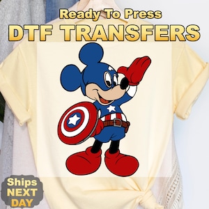 Superhero Mickey Ready to Press Transfer,  Captain America Mickey Direct to Film Prints, High Quality DTF Heat Press Transfers