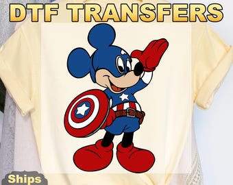 Superhero Mickey Ready to Press Transfer,  Captain America Mickey Direct to Film Prints, High Quality DTF Heat Press Transfers