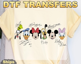 Retro Mickey and Friends Signatures Ready to Press Transfer,  Disneyworld Direct to Film Prints, DTF Heat Press Transfers