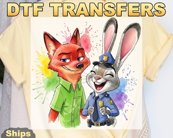 Disney Zootopia Characters DTF Transfers, Nick Wilde Judy Hopps Heat Press Transfers, Disney Family Trip, Zootopia Watercolor