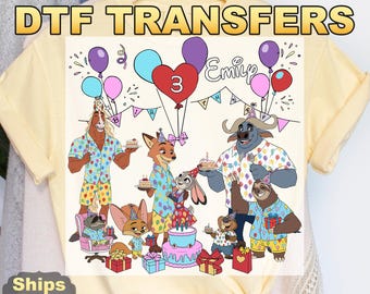 Personalized Name Age Zootopia 2 Birthday DTF Transfers, Disney Judy Hopps Nick Wilde Birthday Present Gift Heat Press Transfers,