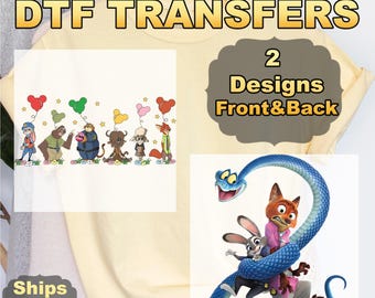 Disney Zootopia Characters DTF Transfers, Nick Wilde Judy Hopps Heat Press Transfers, Disney Family Trip, Zootopia Mickey Balloons Tee