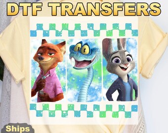 Checkered Disney Zootopia 2 DTF Transfers, Judy Hopps Nick Wilde Gary De'Snake Heat Press Transfers, Disneyland Zootopia