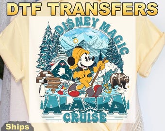 Transferts DTF croisière Disney Alaska 2026, croisière familiale transferts presse à chaud assortis, croisière Mickey Wonder, Mickey et ses amis en Alaska