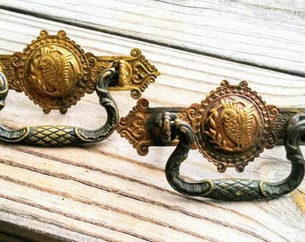 Antique Eastlake Stamped Drawer Hardware with Bird Design
