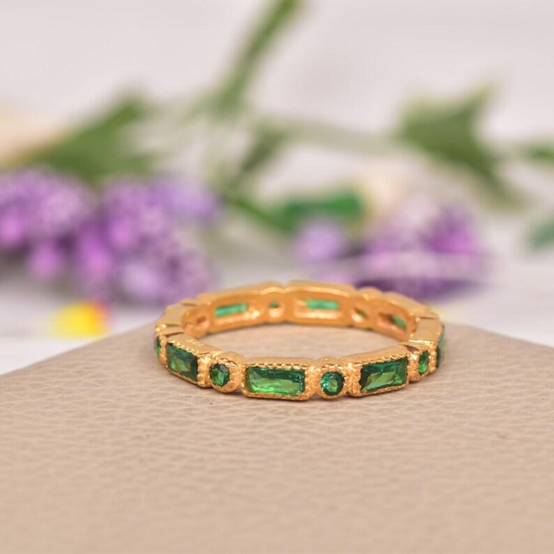 Emerald 14K Gold Eternity Band, May Birthstone Matching Band Ring ...
