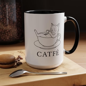 Cute Catfé Coffee Mug | Adorable Cat Lover Gift | Fun Kitchen Decor | Greetings Card Alternative | Cozy Coffee Cup