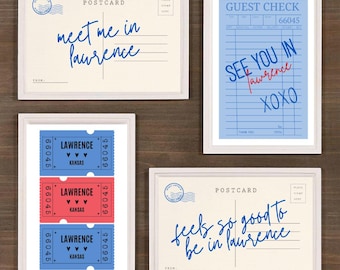 University of Kansas Wall Art, Lawrence Ticket Stub Postcard Prints (Digital Download)