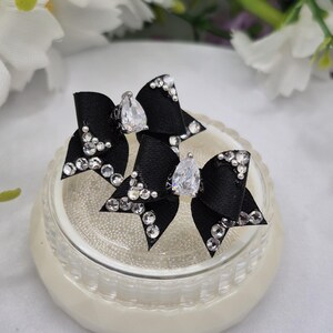 Maltese Show Bow Pair with Jewelry Grade Zirconia, Premium Handcrafted Dog Accessories, Set of 2 Professional Top Knot Bows