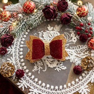 Sparkle red Christmas faux leather suede dog bow