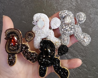Poodle dog brooch handmade, dog brooch seed beads brooch gift poodle gift