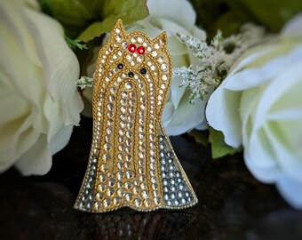 Handmade crystals Yorkshire Terrier Brooch pin