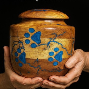 Paw Inlay Wooden Cremation Urn for Pet Ashes (50 LBS Capacity) - Dog & Cat Memorial